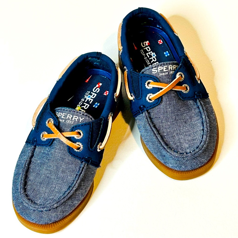 COPY - Kids Sperry Top-Sider denim chambray boat deck shoes like new Size 7 AO …